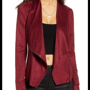 Blank NYC Drape Front Maroon Faux Suede Jacket